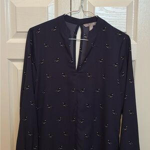 Banana Republic Navy Blouse with Bird Pattern